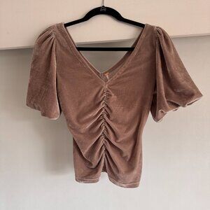 Free People Brown Ruched Velvet Top